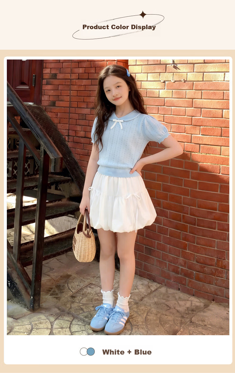 Moonkids Girls Summer Set 2026 New Korean Style Children's Summer Polo Shirt and Flower Bud Skirt Big Kids Summer Outfit 4